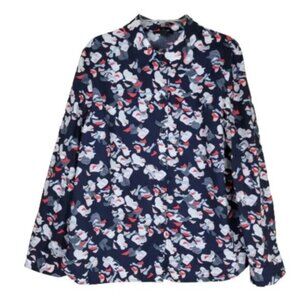 COS Women's Button Down Shirt Sz 8 Navy Floral Print Long Sleeve Classic Chic